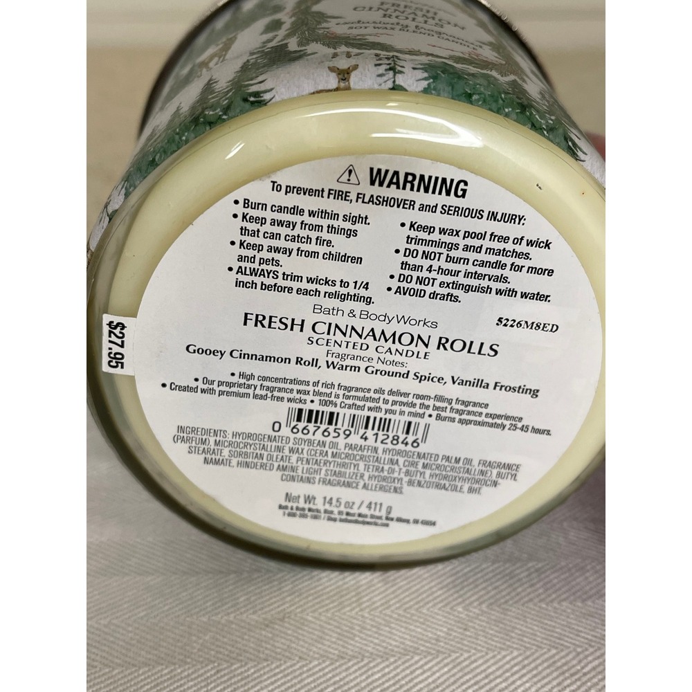 Bath & Body Works Fresh Cinnamon Rolls 3-Wick Candle 14.5 oz Soy Wax Blend - Picture 3 of 3